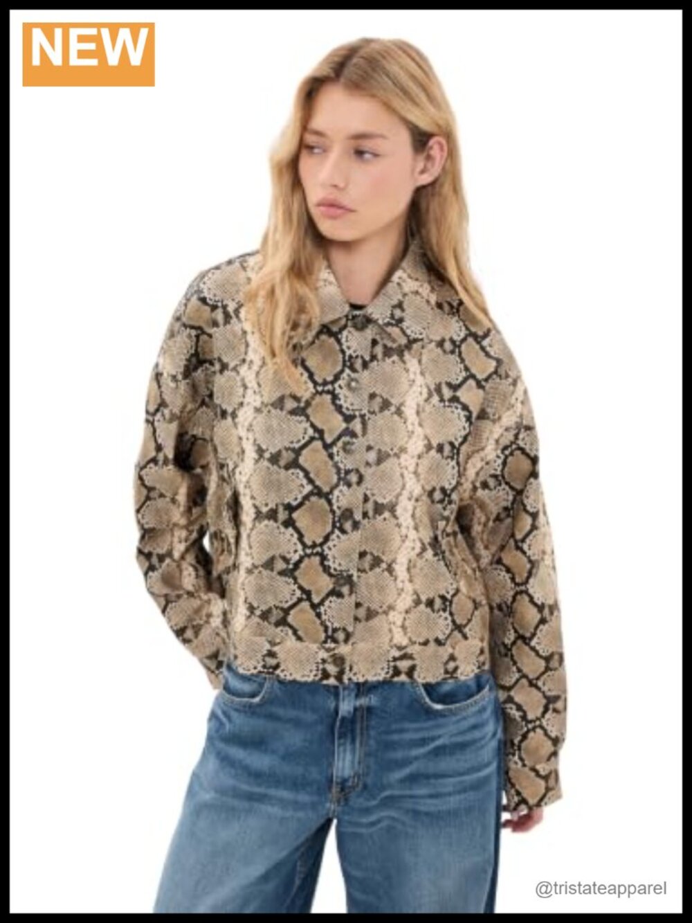 Faux Leather Snake Embossed Motorcycle Jacket with Flap Pockets